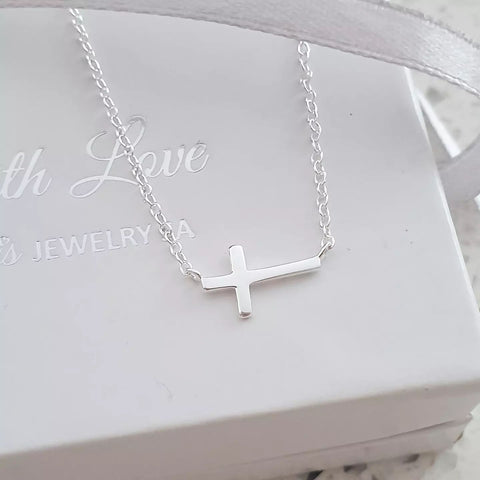 Evelyn 925 Sterling Silver Cross Dainty Necklace, 7x11mm on a 45cm chain