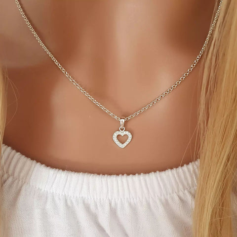 Rebecca 925 Sterling Silver Crystal Heart Necklace, 9x9mm on a 45cm rolo chain
