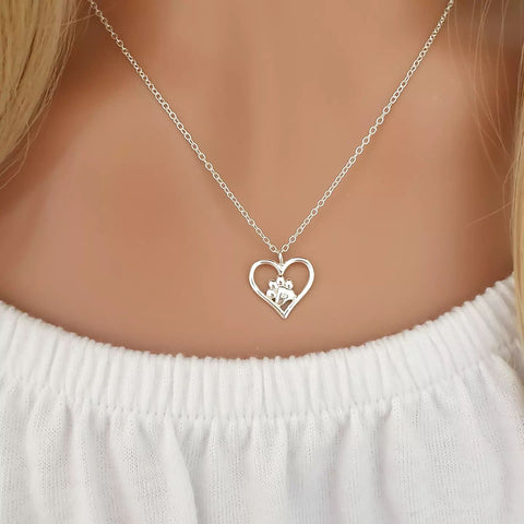 Mikayla 925 Sterling Heart Pawprint Necklace, 13x12mm, 45cm chain