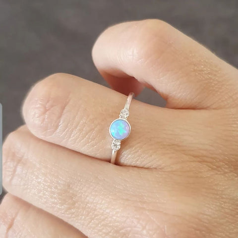 Yara 925 Sterling Silver CZ Azure Synthetic Opal Ring