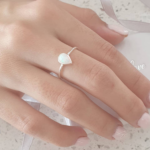 Jayda 925 Sterling Silver Pear shape ring, Fire and Snow SN Opal