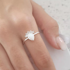 Silver opal pear ring