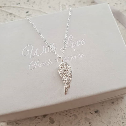 Crissy 925 Sterling Silver CZ Wing Necklace, 7x16mm, 45cm chain